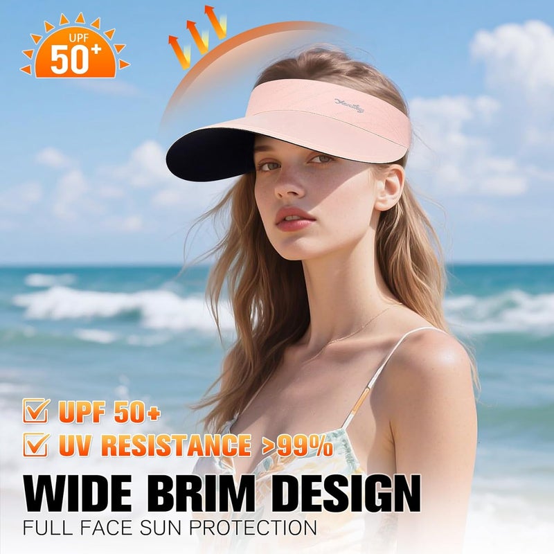 YANIKY Sun Visor for Women Wide Brim Summer UPF50+ UV Protection Seamless Sun Hats Foldable Beach Cap - Image 3